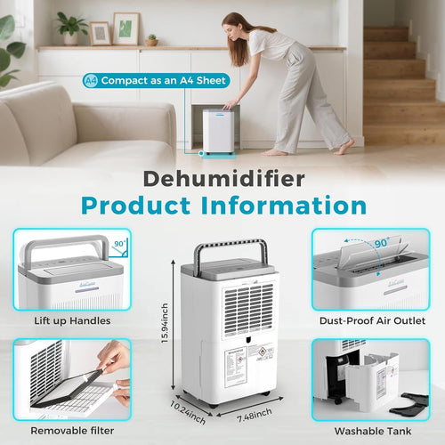 1500 Sq.Ft Dehumidifier,32 Pint Quiet Dehumidifier for Bedroom with HEPA Filter, Dehumidifiers with Drain Hose for Home,Basement,Bathroom,Auto Humidity Control,Continuous Drainage,Child Lock