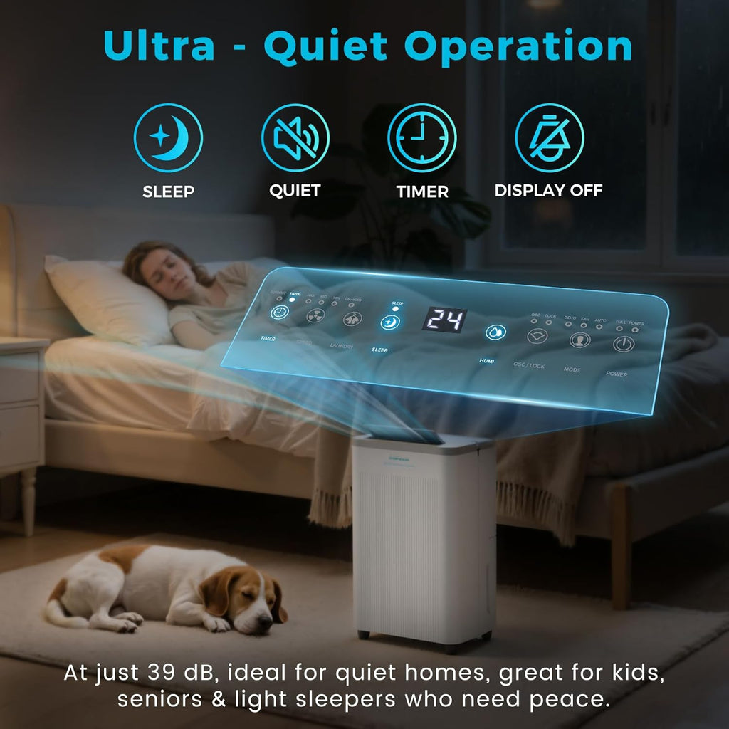 1500 Sq.Ft Dehumidifier,32 Pint Quiet Dehumidifier for Bedroom with HEPA Filter, Dehumidifiers with Drain Hose for Home,Basement,Bathroom,Auto Humidity Control,Continuous Drainage,Child Lock