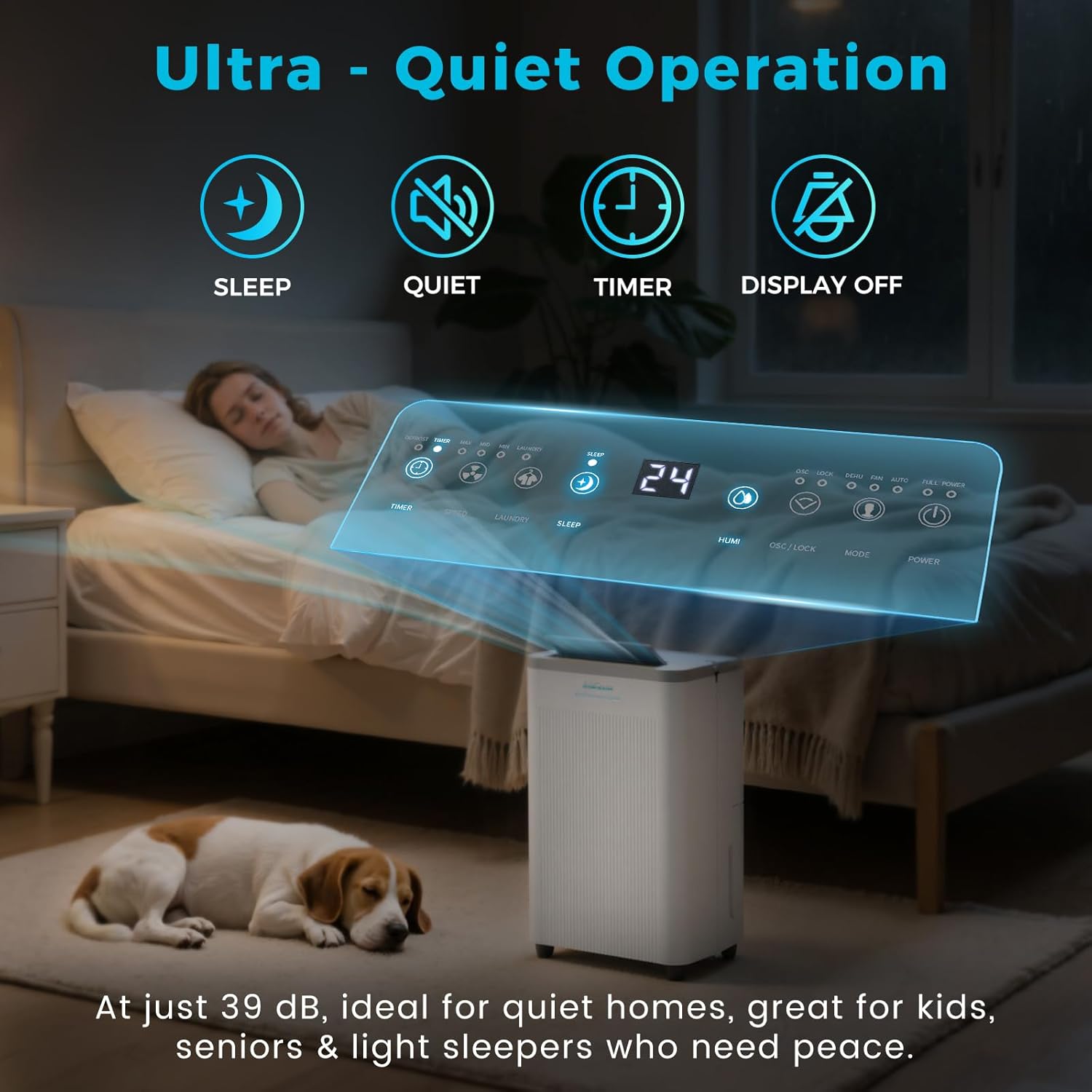 1500 Sq.Ft Dehumidifier,32 Pint Quiet Dehumidifier for Bedroom with HEPA Filter, Dehumidifiers with Drain Hose for Home,Basement,Bathroom,Auto Humidity Control,Continuous Drainage,Child Lock