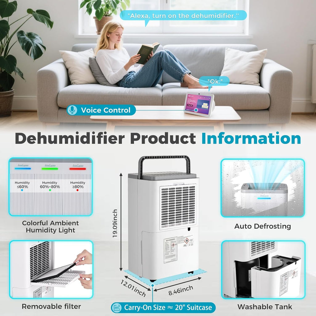 4500 Sq.Ft Dehumidifier, 65 Pint Quiet Smart Dehumidifier for Basement with HEPA Filter, Portable Dehumidifiers with Drain Hose for Bedroom,Bathroom,WiFi Humidity Control,3 Modes,Child Lock