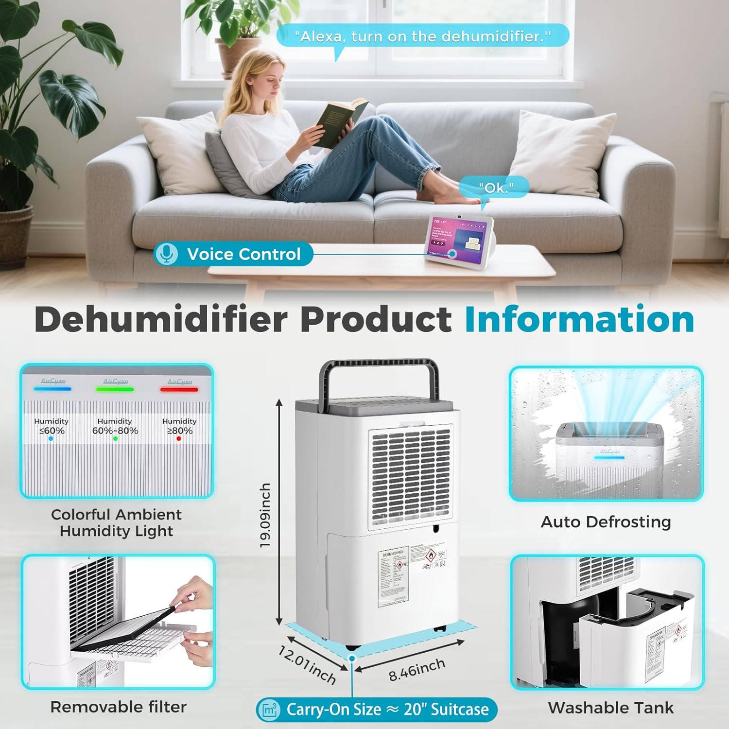 4500 Sq.Ft Dehumidifier, 65 Pint Quiet Smart Dehumidifier for Basement with HEPA Filter, Portable Dehumidifiers with Drain Hose for Bedroom,Bathroom,WiFi Humidity Control,3 Modes,Child Lock